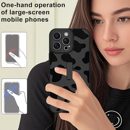 Image of for iPhone 15 Pro Max Case with Finger Strap Holder, Cute Cool Cow Print Pattern Design for Women Men, Shockproof Anti Scratch Hand Kickstand Protective Cover, Gray