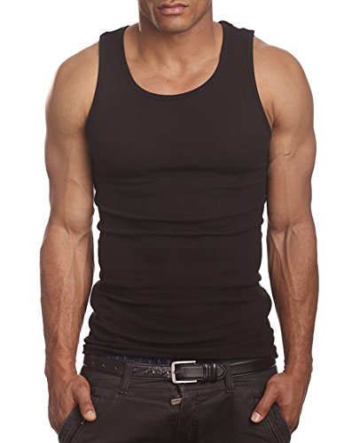 Men's A-Shirt Muscle Tank Top Gym Work Out Super Thick 3 Pack (3X-Large, Black) #TOP1
