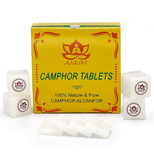 10oz Pure Camphor Tablets - 100% Natural Camphor Blocks for Indian Religious Purposes Aromatherapy,Odor Eliminator,Pooja, Alcanfor,Puja Item -64 Tablets(300G)