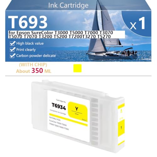 Cartouche Epson T6934 Jaune 350 ml compatible avec imprimante SureColor T5000 T3000