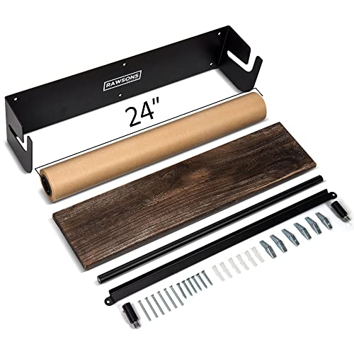 Rawsons Wall-Mounted 24" Kraft Paper Roll Dispenser W/Cutter – Includes 50M Kraft Paper Roll & Rustic Wood Shelf Perfect For Artwork, To-Do Lists, Ideas Ideal For Home, Office, Business Use #TOP2