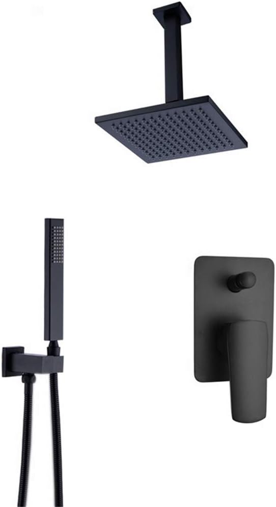 Shower Faucet Set,Matte Black Brass Square Shower Set Bathroom Faucet 8-12" Rainfall Shower Head Shower Arm Diverter Hand Shower Set Kit,Black