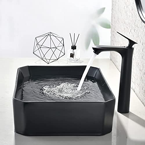 Black Rectangle Vessel Sink, Hovheir 20X15 Inch Above Counter Bathroom Sink Matte Black Porcelain Ceramic Sink Art Basin Washing Bowl Sinks #TOP5