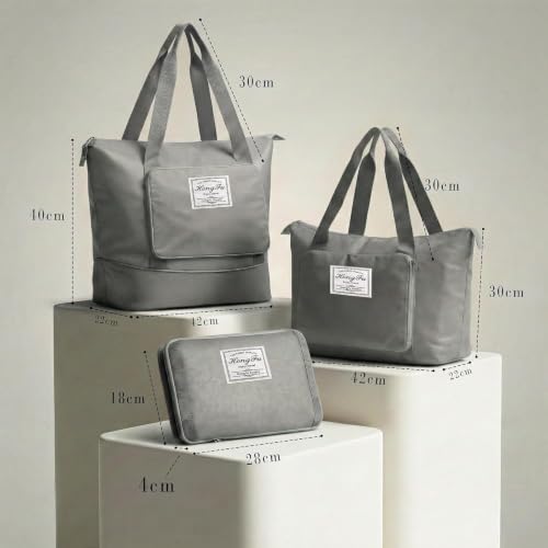 Image of Nylon 42 Liter Expandable Travel Bags for Women, Duffle Bags for Women Luggage, Foldable Vanity Traveling Bag, Waterproof Hand Bag for Ladies Personal Items (Grey)