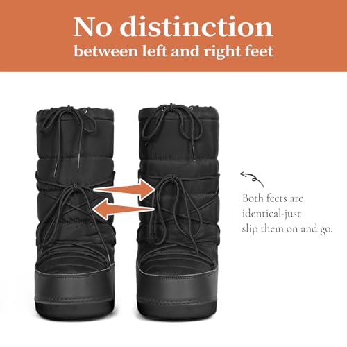 QLR Womens Winter Snow Boots Mid Calf Anti-Slip Boots with Warm Lining Lace-up Outdoor Shoes