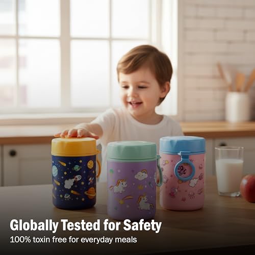 Image of ONE AND ONLY Stainless Steel Food Jar for Kids 480ml | Airtight Baby Food Container | Multipurpose Snack Jar | Travel Friendly Food Storage Box | BPA Free Kids Food Container (Purple)