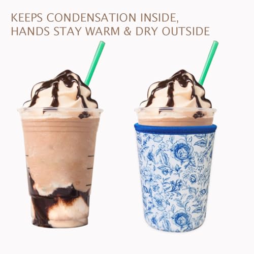 Image of Reusable Insulated Neoprene Iced Coffee Cup Sleeve, Durable Drink Sleeve for Cold Beverages, Beverage Holder for Iced Coffee, Vintage Blossoms