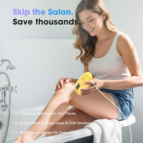 Image of IPL Laser Hair Removal Device for Women & Men - Home 45F Ice-Cooling Contact for Painless & Long-Lasting Results, 86% Hair Reduction in 3 Weeks for Full Body & Bikini Line, Yellow