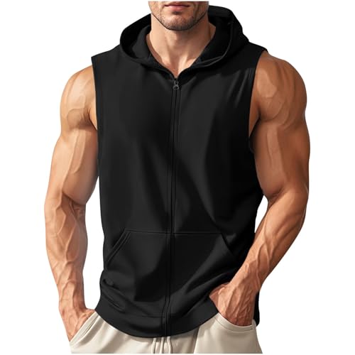 Sleeveless Hoodies for Men Zip Up Workout Hooded Tank Top Gym Shirts Muscle Cut Off T-Shirt Bodybuilding Hoodies 2025