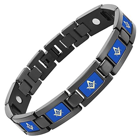 MasonicMan Titanium Freemasonry Blue Masonic Magnetic Bracelet with Adjusting Tool and Gift Box Cover