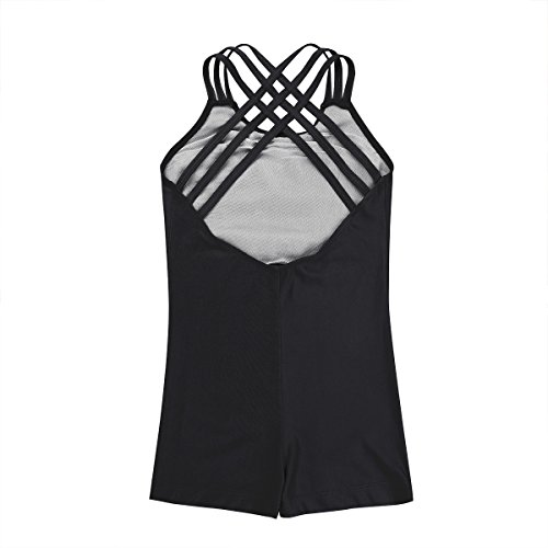 iiniim Girls Basic One Piece Cross Back Gymnastic Ballet Dance Leotard Unitard Bodysuit Athletic Biketard Black 9-10 - Thumbnail 4