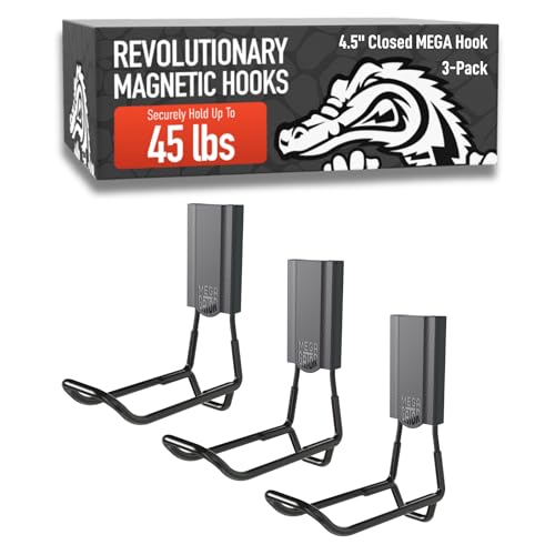 GATOR MAGNETICS MEGA 4.5 in Closed Hooks 45 lb Heavy Duty Magnetic Hooks for Steel Surfaces Patented Easy-Release Non-Slip Grip Storage & Organization Garage Home Tools & Gear Storage 3 Pack