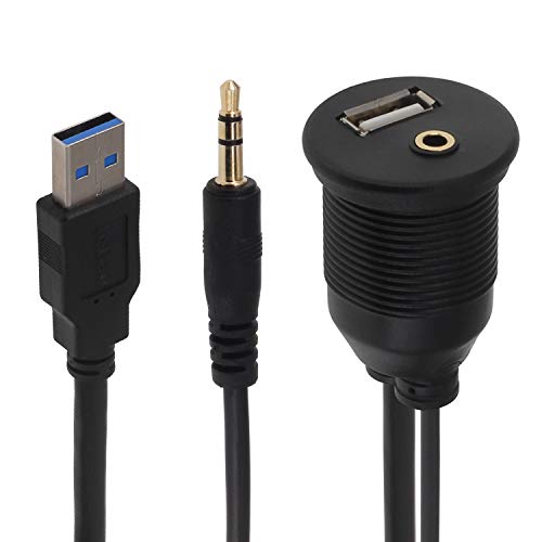 Yeebline - Cable USB 3.0 y 3,5 mm para montaje en coche (3,5 mm + USB3.0 AUX de extensión para salpicadero de coche, barco y motocicleta