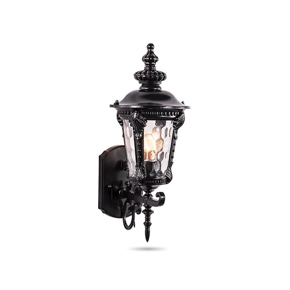 HELCEKOU European Retro Waterproof Wall Sconces for Bedroom & Garden IP65 Outdoor Lantern with Ripple Glass Shade RustProof Courtyard Light Fixture