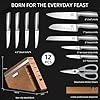 Kitchen Knife Block Set, 12-Piece with Sharpener | Japanese High Carbon Stainless Steel Knives Set for Kitchen