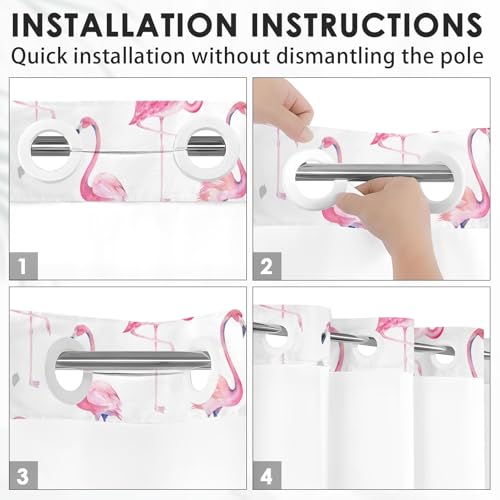 Culudea NCM24040905-DLBYL-7174 No Hook Pink Flamingos Shower Curtain With Snap In Liner Grey Polka Dots Tropical Bath Curtain Bathroom Set thumb #3