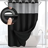 XOGUIBO No Hook Shower Curtain and Liner Set,Black Hotel Waffle Shower Curtain with Liner 75' L x 72' W
