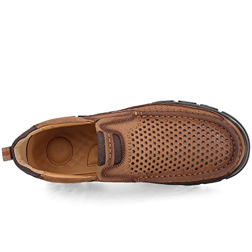Image of COSIDRAM Men Walking Leather Shoes Sneakers Luxury Casual Slip On Loafers | Durable genuine leather upper, rugged non-slip outsole, suitable for outdoor hiking and daily casual commuting