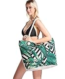 Strandtaschen Große XXL Familie mit Reißverschluss - Shopper Schultertasche Einkaufstasche Leinwand, Wasserdicht Tasche für Strand, Beach Bag Badetasche Damen Herren, Wedel, Grün