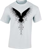 Baddery Wikinger T-Shirt Herren - „Schattenrabe“ (Weiß L)