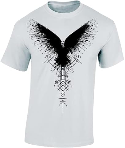 Viking T-shirt męski | Tshirt z motywem kruka cieni, męska koszulka Wikingów, biały, XXL
