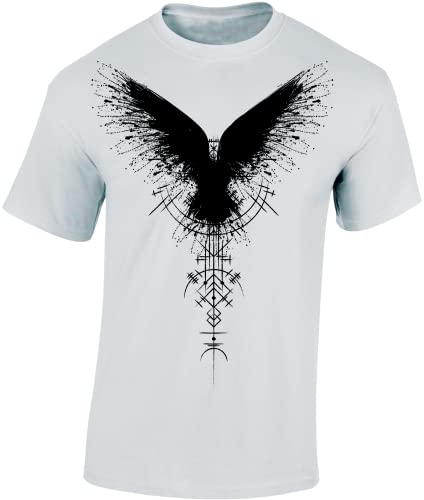 Viking T-shirt męski | Tshirt z motywem kruka cieni, męska koszulka Wikingów, biały, M