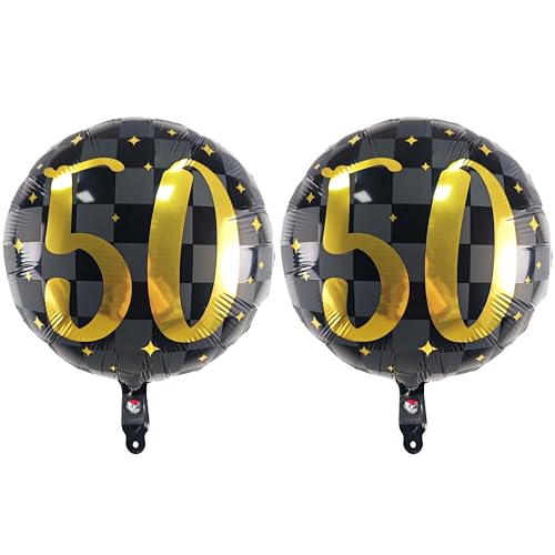 2pcs Black Matte Grid Number 50 Circular Aluminum Film 18 Inch Balloon