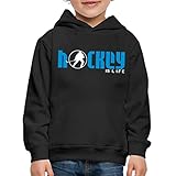 Spreadshirt Eishockey Hockey is Life Kinder Premium Hoodie, 152/164 (12-14 Jahre), Schwarz