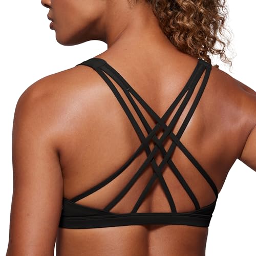 CRZ YOGA Strappy V Neck Sports Bras for Women - Criss Cross Back Wireless Padded Workout Yoga Bra