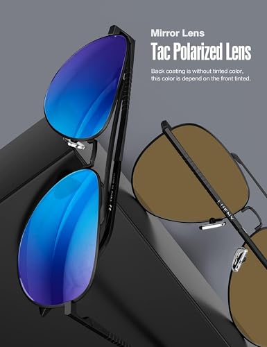 LUENX Men Aviator Sunglasses Polarized Womens Driving Shades Mirror Blue Lens Metal Black Frame Classic