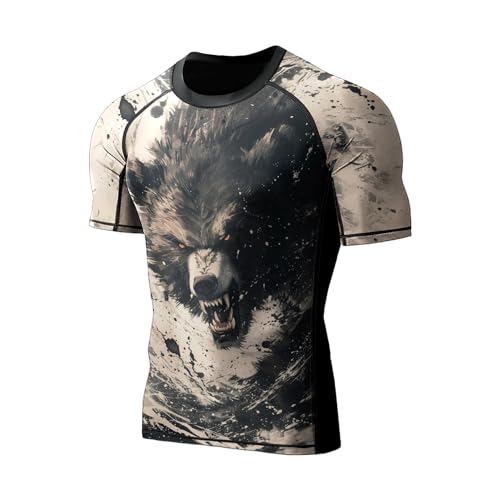 Rash Guard for Men BJJ, Compression Shirts Short Sleeve Activewear Cotton Spandex