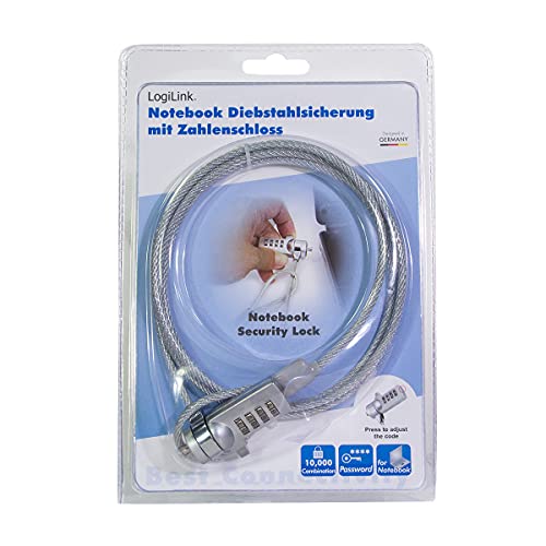 Candado para portátil LogiLink con combinación de 4 dígitos para cable de seguridad de acero 6