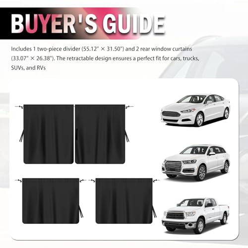 3PCS Car Privacy Curtains Kit,Rear Window Car Curtains & Divider Curtain by TSIEBRV - Used condition - Image 7