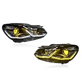 2PCS Ensemble phares Voiture Pour VW GOLF 6 2008 2013 Ligne noire Lampe LED avec ampoule, Lumière monochrome avec animation bleue au démarrage, Compatible avec les ampoules halogènes d'origine Car