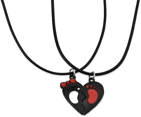 Matching Necklace gifts for Couples Footprint Necklace for Boyfriend Husband Wedding Anniversary Valentines Day Gifts for Wife Girlfriend Birthday Christmas Gift for Fiancee Fiance