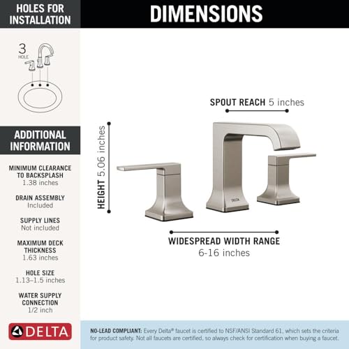 Delta Velum Brushed Nickel Bathroom Faucet 3 Hole, 8 Inch Widespread Bathroom Sink Faucet for Vanity, Metal Push-Pop Drain Assembly, Stainless 3539LF-SSMPU by DELTA - Used condition - Image 3