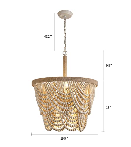 Q&S Boho Wood Beaded Chandelier,Farmhouse Coastal Large Bohemia 5 Lights for Dining Room Kitchen Living Room Entryway Foyer