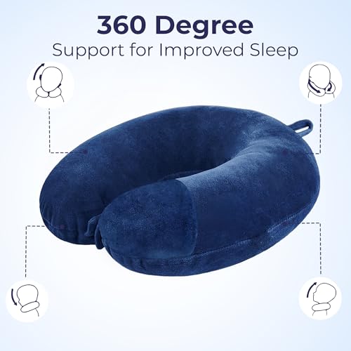 Image of U- Shaped Neck Pillow Soft Fiber Filled Travel Cushion with Snap Button, Comfortable Fabric, Neck Support for Flight, Bus, Car, Neck Pillow for Pain Relief (Navy Blue Combo)