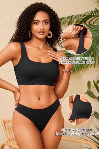 Image of Women Sport Bra Swimsuit Top - Swim Bra Bikini Top Only Scoop Neck Bathing Top 2025 Swimwear
