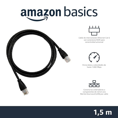 Miniatura 2 de Amazon Basics Cable De Red Ethernet Con Conectores Rj45 Cat. 6, 1000 Mbit S Para Ordenador Personal, 1.5m Paquete De 1 , Negro