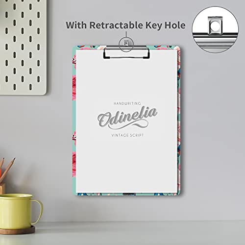 Cute Clipboard Hardboard for Women Girls, Peony Roses Butterfly Design Decorative Wood A4 Letter Size Clipboards for Students Classroom Office, with Retractable Key Hole for Hanging（12.4" x 8.9"） - Thumbnail 2