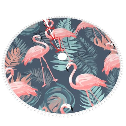 Jupe de sapin de Noël flamant rose 121,9 cm à pompons double couche