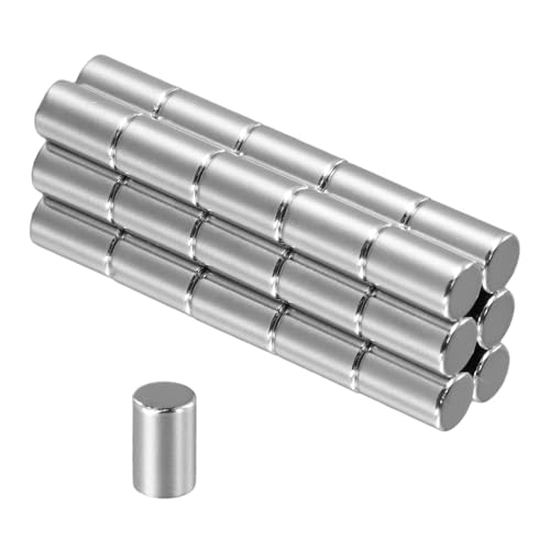 30 Pièces 6 x 10 mm Aimants Néodyme, Haute Puissance Mini Aimant Rond, Petits Disques Magnétiques Argent, Aimants de Réfrigérateur pour Frigo Maison Bureau Bricolage Tableau Blanc