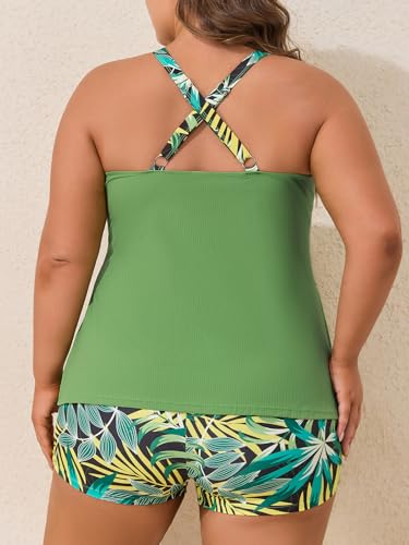 Summer Mae Ribbed Plus Size Swimsuits for Women Two Piece Tankini Sets High Neck Bathing Suit Tummy Control Swimwear3