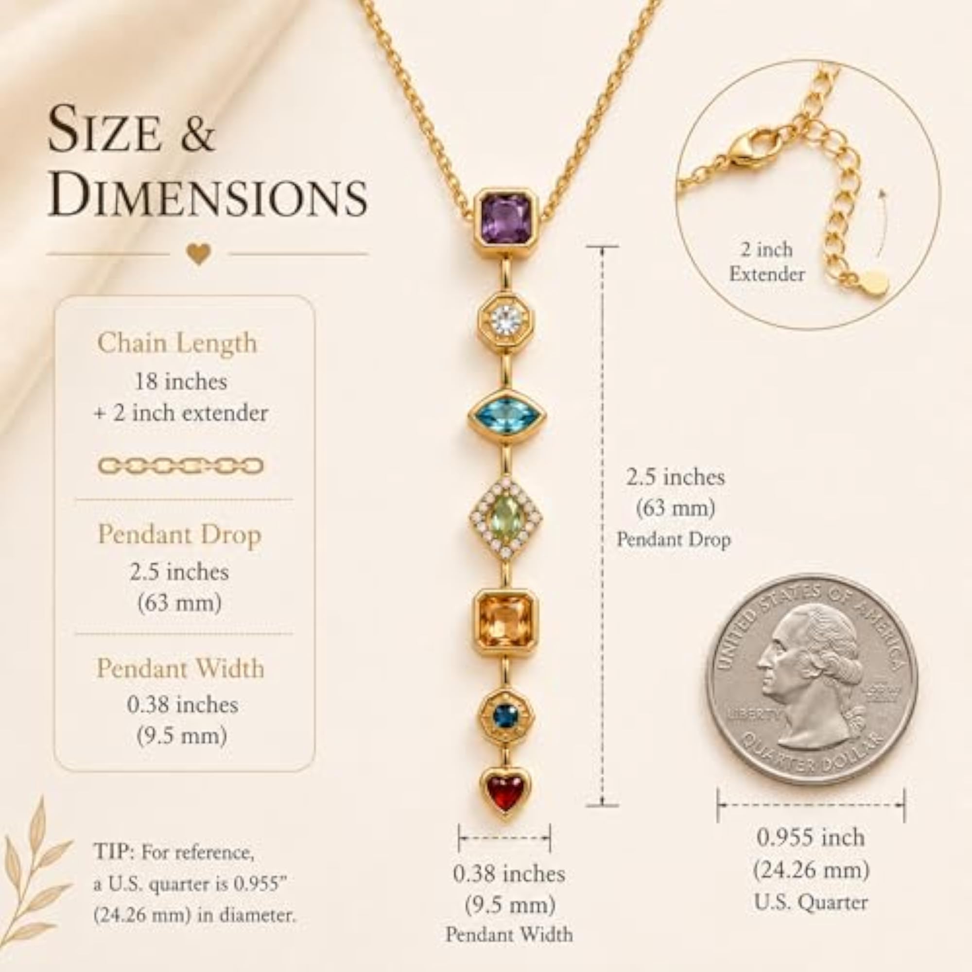 Anti-Tarnish Gold Plated Multi Stone Pendant Necklace