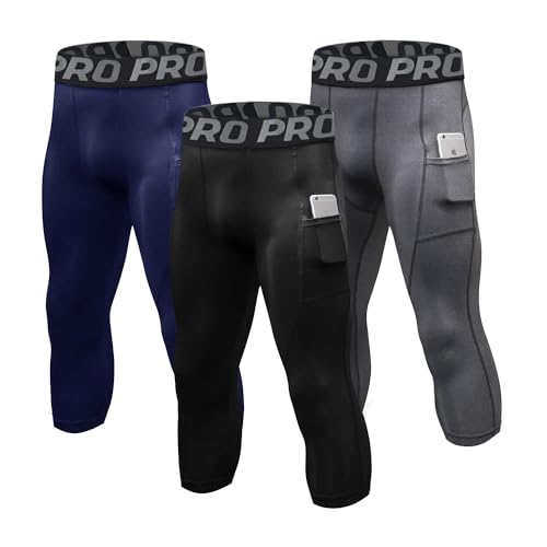 Recopilación de Leggings y medias deportivas para Hombre disponible en línea. 42 LNFINTDO - Pantalones de compresión 3/4 para hombre con bolsillos, leggings deportivos capri para baloncesto, correr, entrenamiento fresco y seco, Paquete de 3: negro, gris, azul...