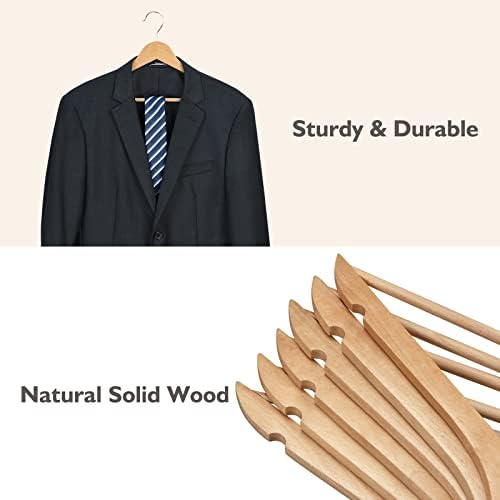 Edergoo Wooden Hangers 20 Pack, Smooth Wooden Coat Hangers Adult, 360° Swivel Hook and Precisely Cut Notches Hangers for Clothes, Suit, Jacket, Dress, Natural