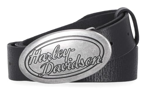 Harley-Davidson Women's Oval H-D Script Buckle Genuine Leather Belt, Black