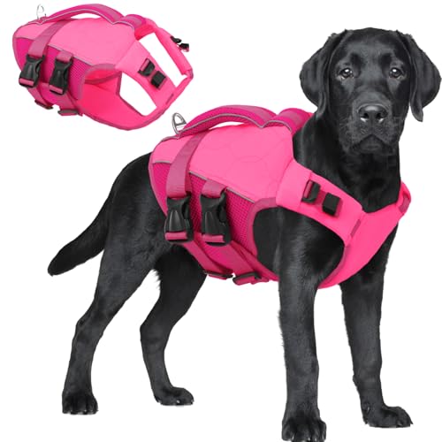 ASENKU Hunde Schwimmweste für kleine mittel große Hunde, Verstellbar & Ripstop Hundeschwimmweste mit Griff und Reflektierend zum Bootfahren,Schwimmen,Surfen