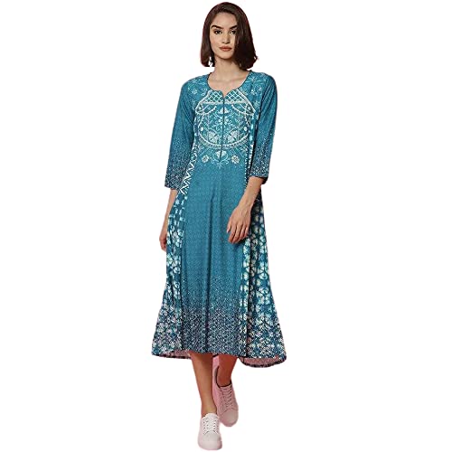 BIBA Rayon Regular Women's Kurtas & Kurtis (SHIBORI17022_Turquoise_38)